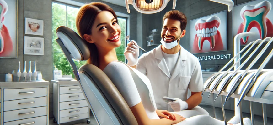 Пациент получает стоматологическое лечение в клинике NaturalDent.kz с возможностью рассрочки.