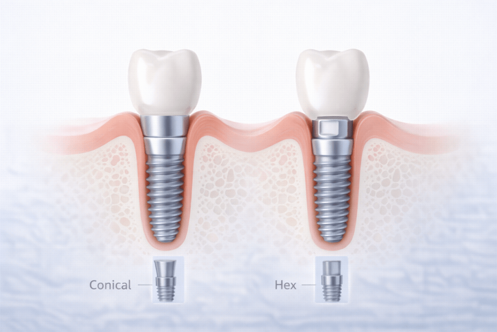 Сравнение систем зубных имплантов: конструкция импланта, соединение абатмента и коронка