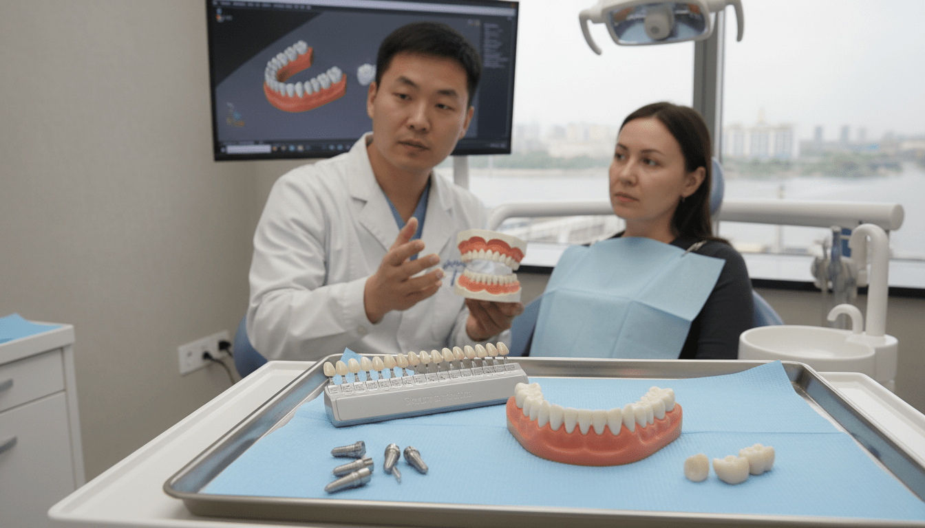 сделать зубы в Хэйхэ под ключ полный рот 28 зубов импланты коронки