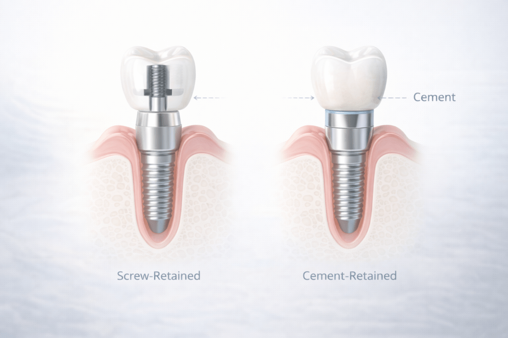 Коронка на имплант схема: циркониевая коронка, абатмент и винтовая фиксация