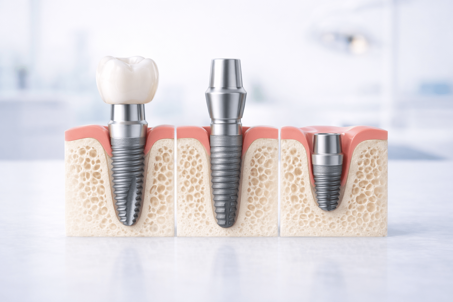 Системы зубных имплантов и их компоненты: имплант, абатмент и коронка схема
