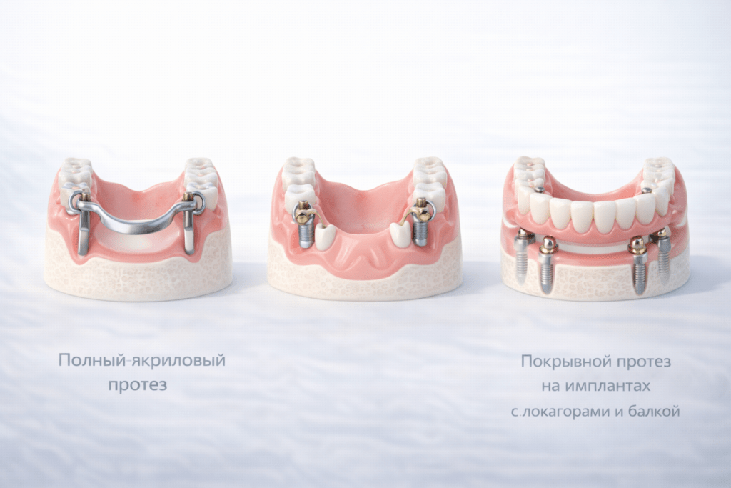 Протез без нёба на верхнюю челюсть с фиксацией на замках и имплантах
