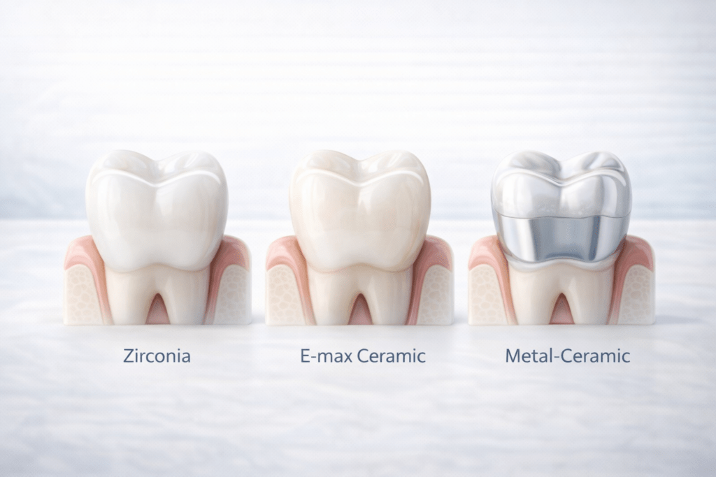 Коронки на зубы - цирконий, E-max и металлокерамика сравнение материалов стоматология Казахстан