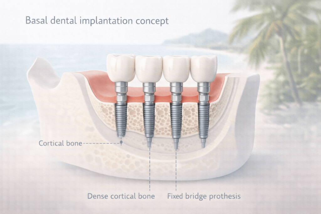 Базальная имплантация на Хайнане в Санье - схема фиксации имплантов и протезирования