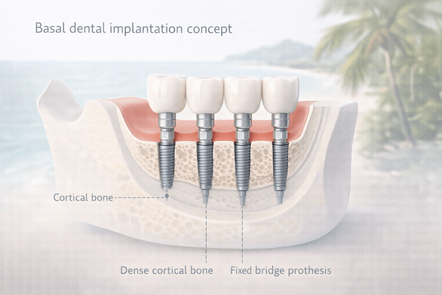 Базальная имплантация на Хайнане в Санье — схема фиксации имплантов и протезирования