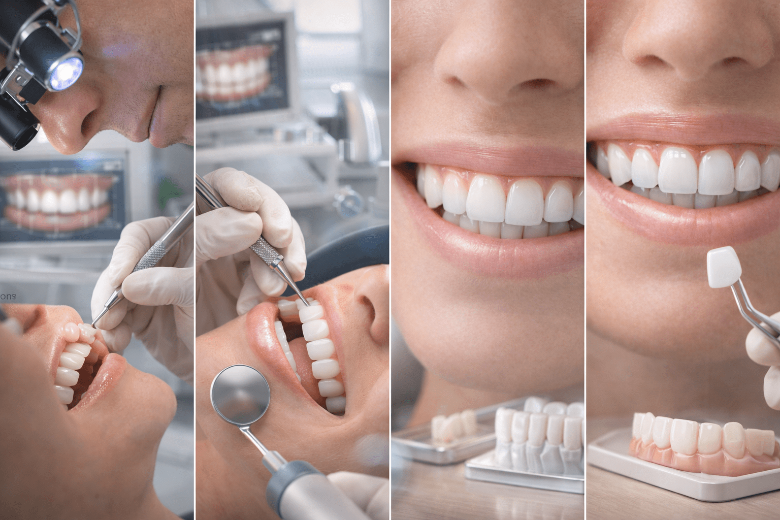 Установка виниров поэтапно: подготовка зубов, временные виниры, примерка и фиксация керамических виниров в стоматологической клинике