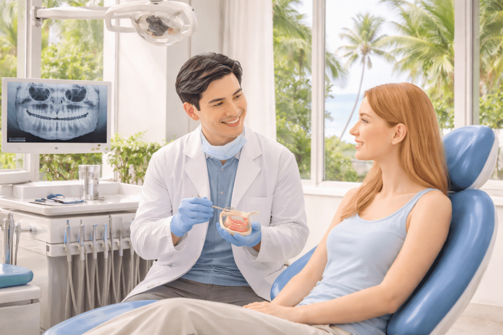 Протезирование зубов в Санье Хайнань стоматология Дадунхай коронки Китай