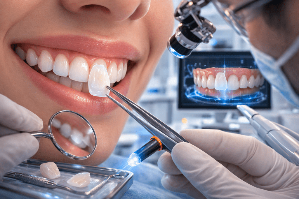 установка винира на один передний зуб в стоматологической клинике Алматы - пример эстетической реставрации зоны улыбки